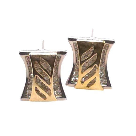 Unbranded Jewelry - Gold & Silver Tone Stud Clip-On Earrings With Slot Design & Rhinestones